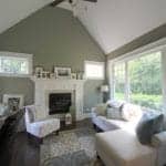 vaulted ceiling living room painted green
